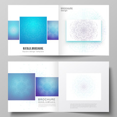 The vector layout of two covers templates for square design bifold brochure, magazine, flyer, booklet. Big Data Visualization, geometric communication background with connected lines and dots.