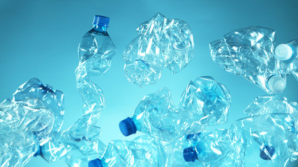 Pile of flying empty plastic bottles