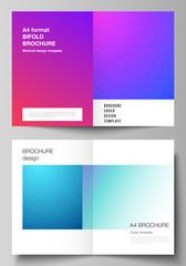 Vector layout of two A4 format modern cover mockups design templates for bifold brochure, magazine, flyer, booklet, annual report. Abstract geometric pattern with colorful gradient business background