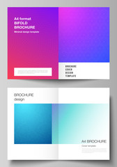 Fototapeta premium Vector layout of two A4 format modern cover mockups design templates for bifold brochure, magazine, flyer, booklet, annual report. Abstract geometric pattern with colorful gradient business background