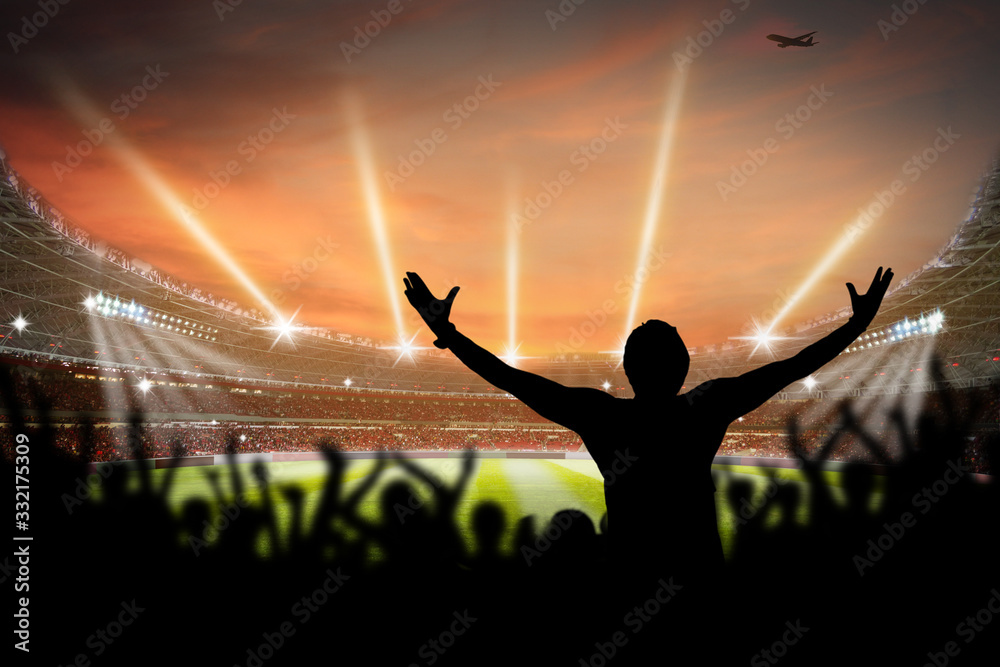 Wall mural football stadium 3d rendering soccer stadium with fan and crowded field arena