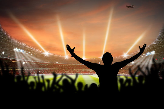 Football Stadium 3d rendering soccer stadium with fan and crowded field arena