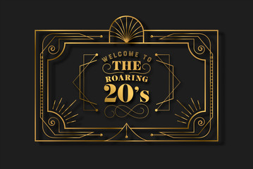 Abstract gold black luxury art deco frame