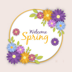 Welcome spring greeting card flower label