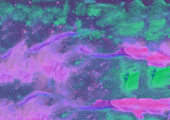 Watercolor colorful texture. Watercolor splashes handmade. Blue, crimson and green colors. Art element for creative design.