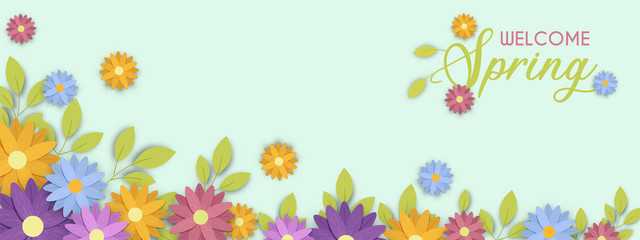 Welcome spring season cute flower banner