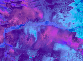 Watercolor colorful texture. Watercolor splashes handmade. Pink, violet and cyan colors. Art element for creative design.
