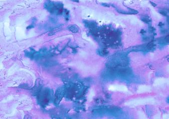 Watercolor colorful texture. Watercolor splashes handmade. Ocean blue, violet and cyan colors. Art element for creative design.