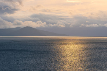 Scenic high rocks in the Pacific Ocean. Kamchatka Peninsula.