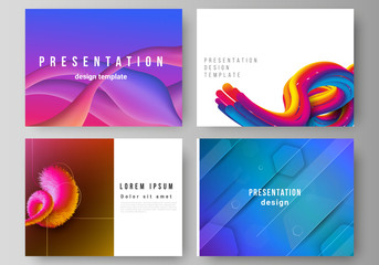 The minimalistic abstract vector illustration layout of the presentation slides design business templates. Futuristic technology design, colorful backgrounds with fluid gradient shapes composition.
