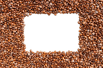 frame made of roasted coffee beans isolated on white background