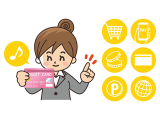 キャッシュレス決済　ビジネスウーマン　クレジットカード　ショッピング