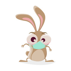 funny cartoon rabbit with breathing mask