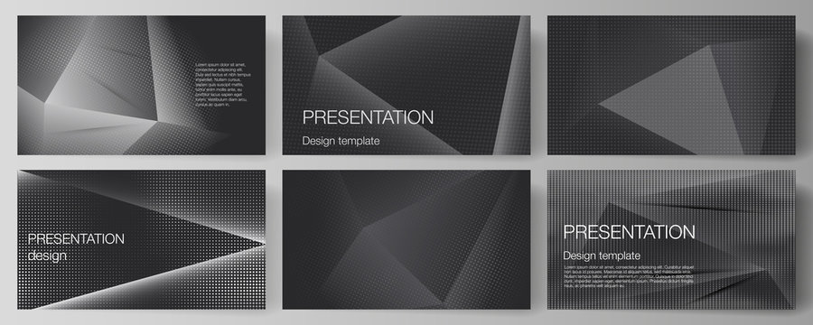 Vector layout of the presentation slides design templates, multipurpose template for presentation brochure, brochure cover. Halftone dotted background with gray dots, abstract gradient background