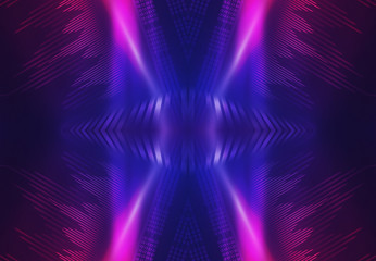 Obraz premium Dark abstract futuristic background. Neon glow, light lines, shapes. UV radiation. Empty Stage Background