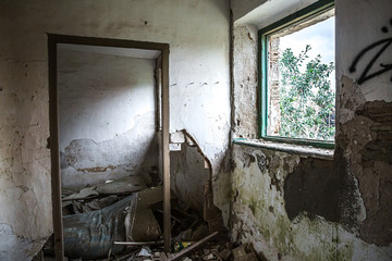 Interior of the Ruins of an Abandoned Empty Brick House in the South of Spain
