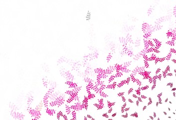 Light Pink vector doodle pattern with leaves.