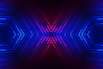 Dark abstract futuristic background. Neon glow, light lines, shapes. UV radiation. Empty Stage Background