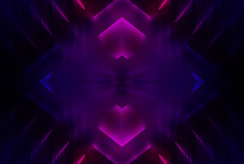 Dark abstract futuristic background. Neon glow, light lines, shapes. UV radiation. Empty Stage Background