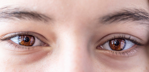 Brown eyes of a young girl photographed very close up.