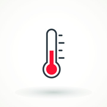 thermometer icon in trendy flat design Simple Sign Of Temperature. Measuring weather indicator element. Meteorology climate control design illustration.