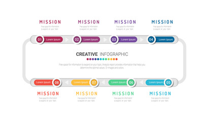 Circle Infographic thin line design and 8 options or steps. Infographics for business concept. Can be used for presentations banner, workflow layout, process diagram, flow chart.