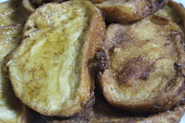 Beautiful typical dessert of Holy Week in Spain with fried egg and milk bread