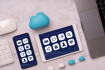 Cloud technology icon on smart phone for online shopping global business concept
