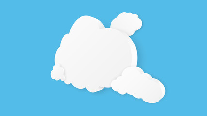 3d perspective with cloud on white blue sky background. Copy space. Speech Bubble, White blank hanging.