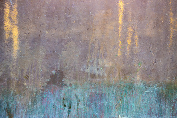 Rome, Italy - Texture, pattern, background. Metal slab, travertine used in construction and architecture for walls and cladding. Material worn over time, with scratches, stains, rust and oxidation.