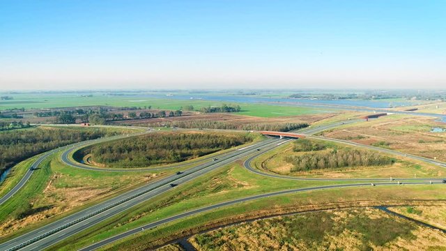 The N356 and N913 Intersection, Near Burgum, Sumar and Garijp - Friesland, Netherlands / Holland – 4K Drone Footage