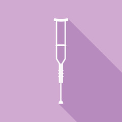 Crutches Equipment sign. White Icon with long shadow at purple background. Illustration.
