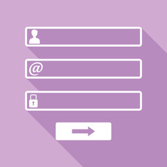 Fototapeta premium Web browser window with login page sign. White Icon with long shadow at purple background. Illustration.