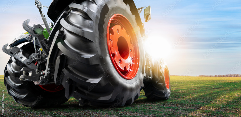 Aufkleber Bottom view of tractor. Close up of wheels