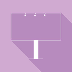 Billboard sign. White Icon with long shadow at purple background. Illustration.