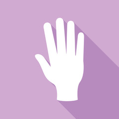 Fototapeta na wymiar Hand sign. White Icon with long shadow at purple background. Illustration.