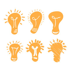 Good idea light bulbs hand drawn isolated set. Vector flat graphic design isolated illustration