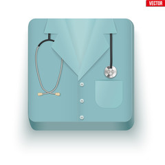 Icon in the form of medical clothing. Medical gown with stethoscope. Vector illustration isolated on white background.