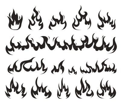 Black flame fire isolated set collection. Vector flat graphic design isolated illustration