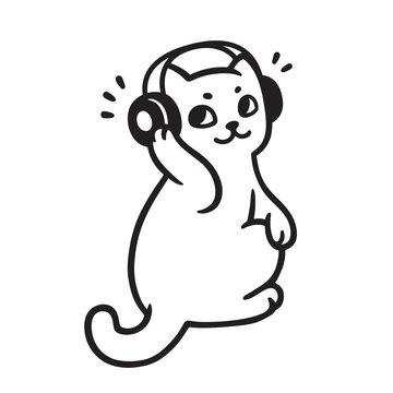 recommend clip art: Cat with headphones listening music
