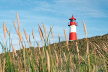 Red lighthouse on the island of Sylt, Nordfriesland, Germany