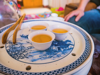 Relax Chinese Tea in Chinese Tea pot and Cup Style in the Family