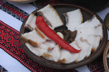  Sandwiches with bacon on a table in Kiev, February 22, 2020