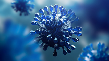 Fototapeta na wymiar Super closeup Coronavirus COVID-19 in human lung body background. Science microbiology concept. Blue Corona virus outbreak epidemic. Medical health virology infection research. 3D illustration