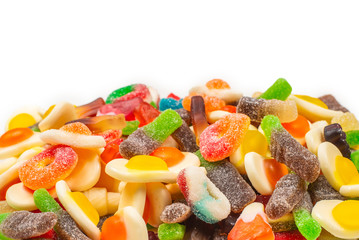 Assorted gummy candies. Top view. Jelly  sweets.