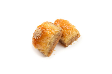 Delicious sweet baklava isolated on white background.