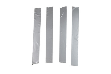 Silver scotch tape pieces isolated on white background.