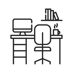 Working space black line icon. Comfortable personal space. For productive work. Pictogram for web page, mobile app, promo. UI UX GUI design element. Editable stroke.