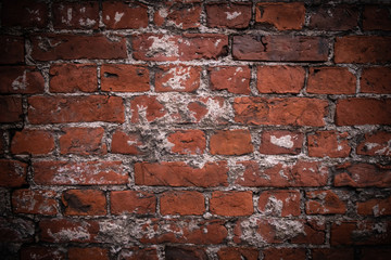 Brick red wall old texture, grunge background for loft
