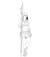 warrior woman character, 3D illustration, sketch, outline
